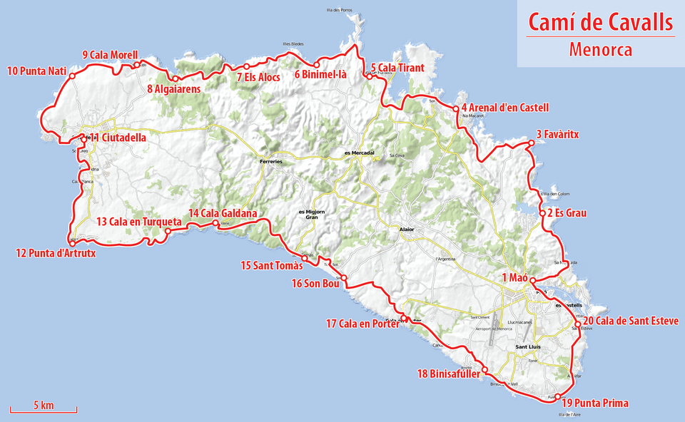 Mapa Menorca - Camí de Cavalls